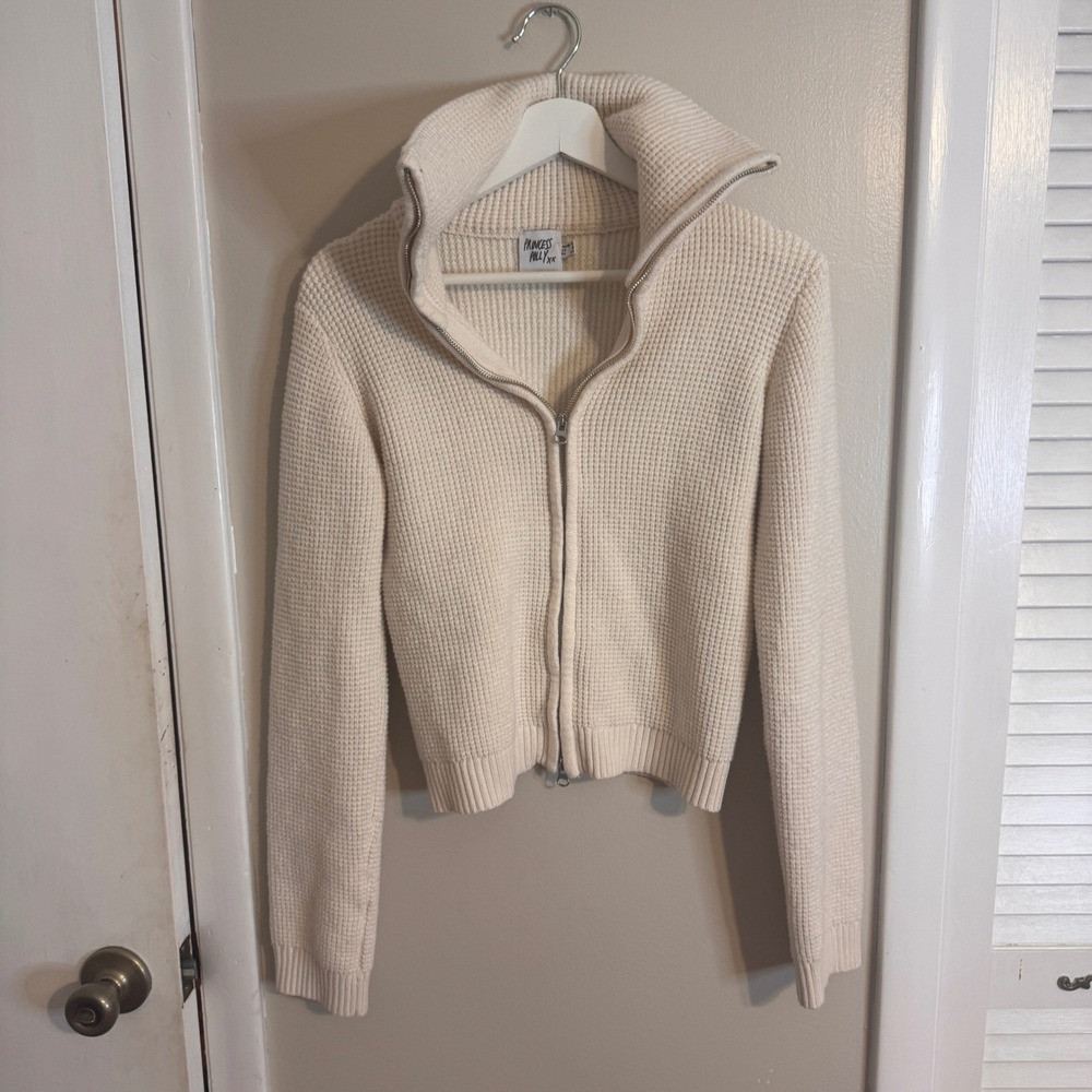 Princess Polly Zip Up Mock Collard Womens Cream Cardigan‎ SZ 8
